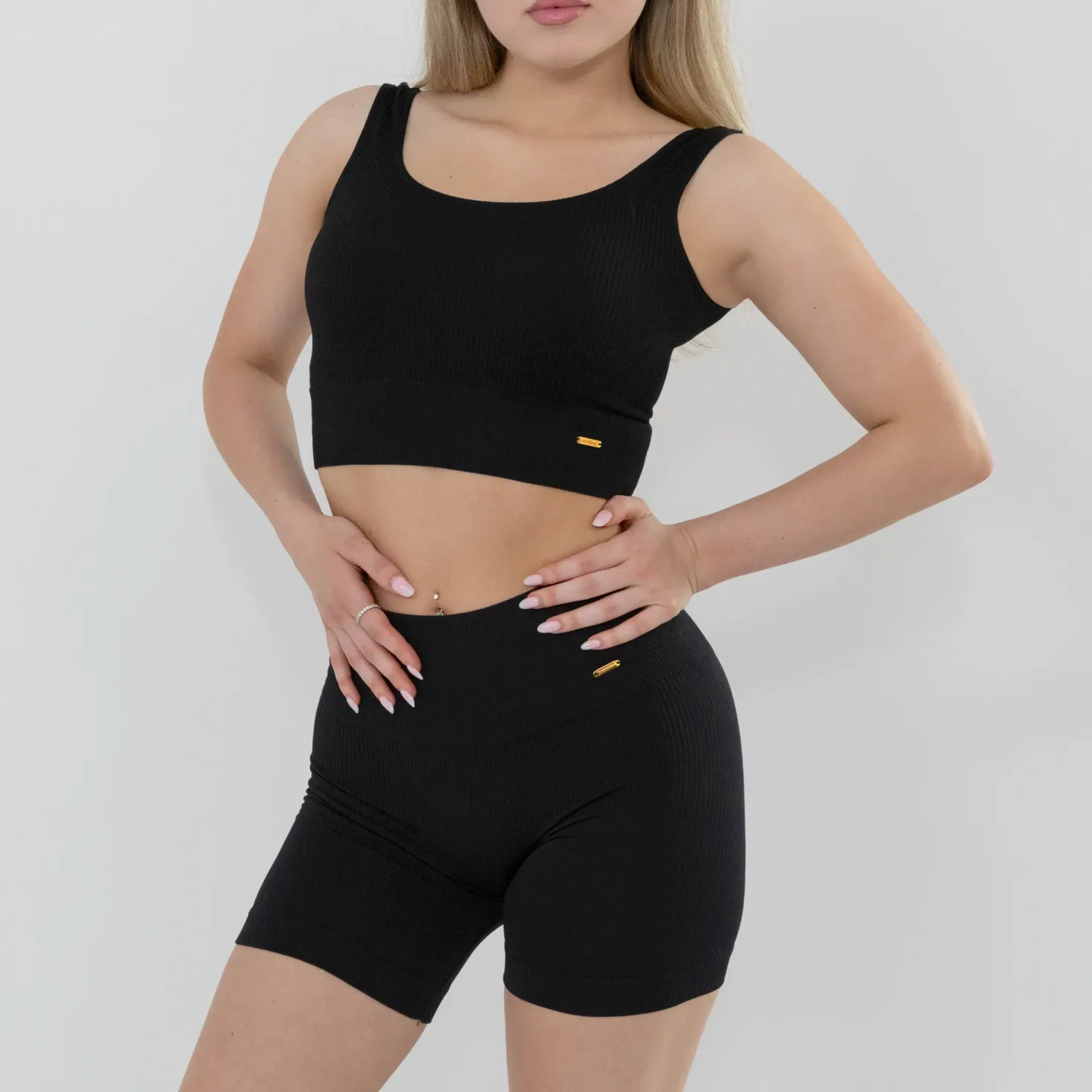 Colanți sport seamless cu aspect reiat — Negru