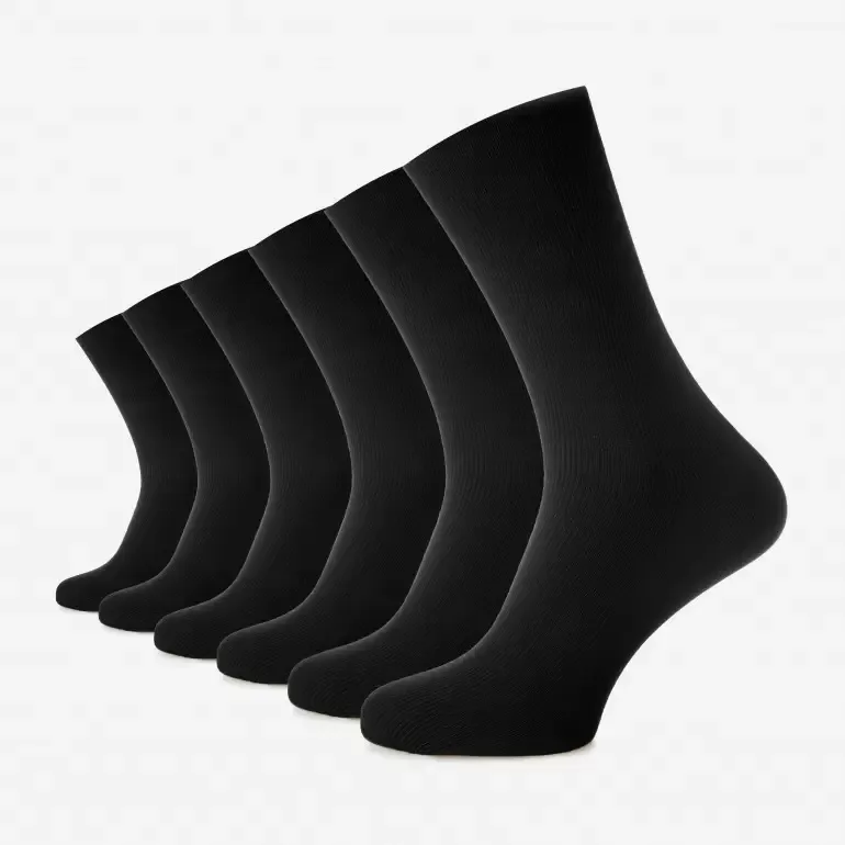 Șosete unisex medicinale, fără elastic din bumbac pieptănat fără cusătură – set de 6 perechi — Negru