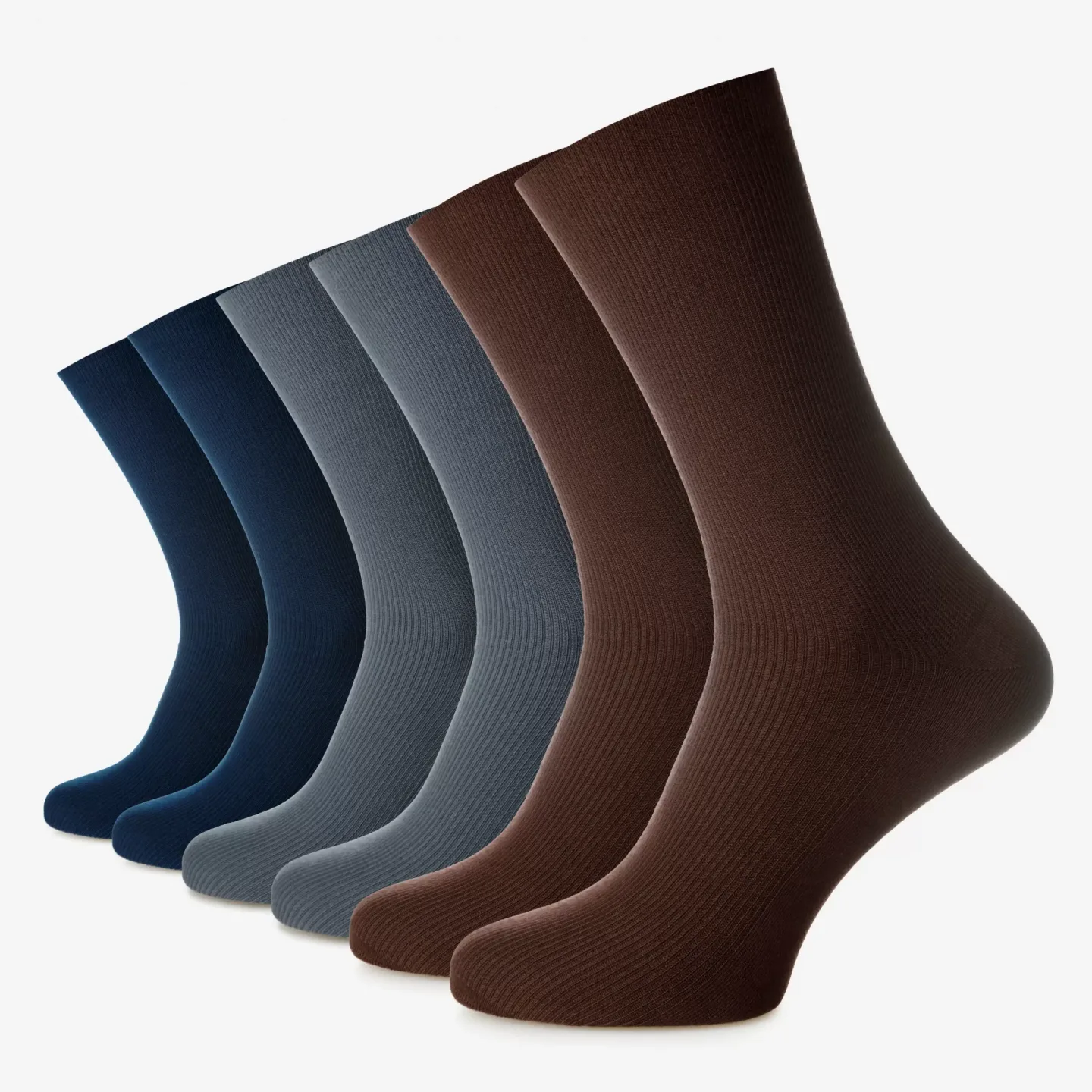 Șosete unisex medicinale, fără elastic din bumbac pieptănat fără cusătură – set de 6 perechi — Mix — 3 × negru, 3 × bleumarin