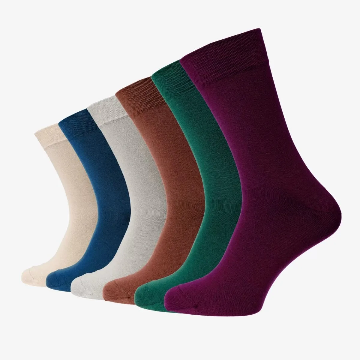 Șosete lungi din bumbac pieptănat fără cusătură - set de 6 perechi pentru bărbați — Mix(bej, jeans, gri deschis, maro, verde, bordo)