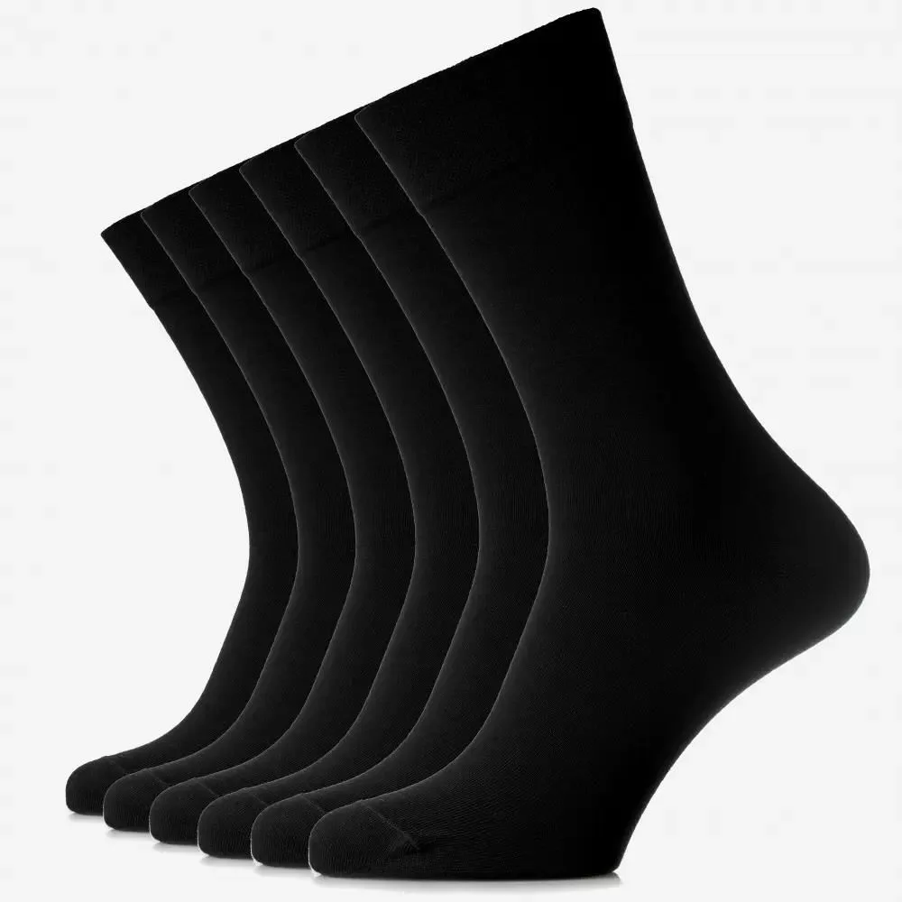 Șosete lungi din bumbac pieptănat fără cusătură - set de 6 perechi pentru bărbați — Negru