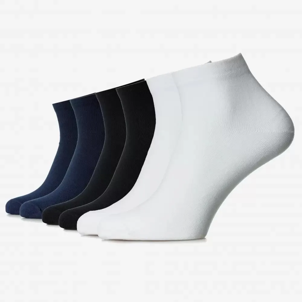 Șosete de lungime medie din bumbac pieptănat fără cusătură 6 perechi — Mix (2 x bleumarin, 2 x negru, 2 x alb)