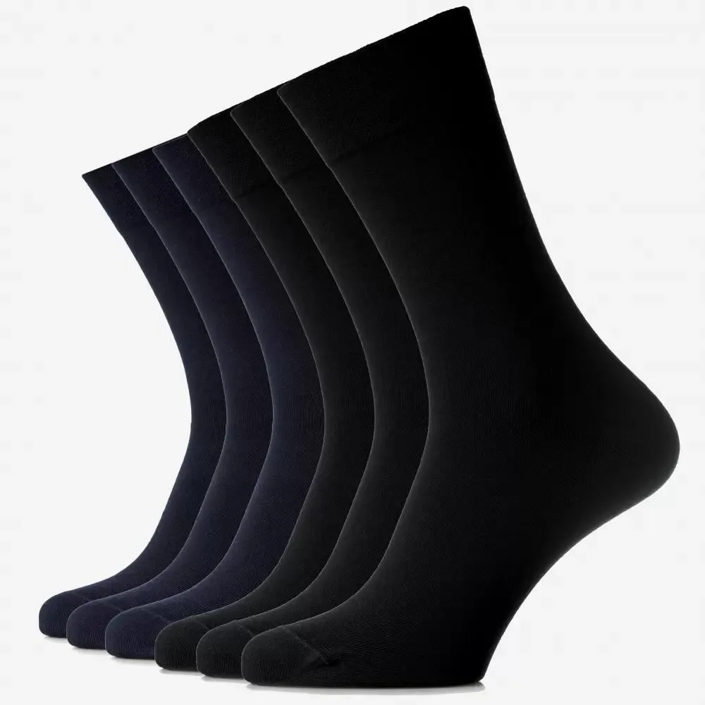 Șosete lungi din bumbac pieptănat fără cusătură — Mix (3 x bleumarin, 3 x negru)