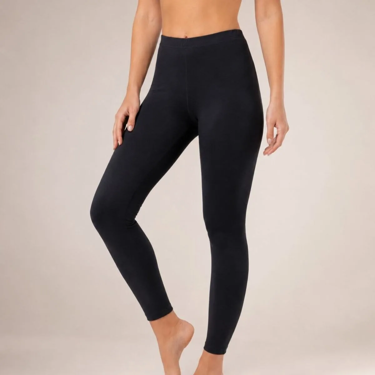 Colanți damă lungi din bumbac elastic, pentru sport și purtare zilnică — Negru